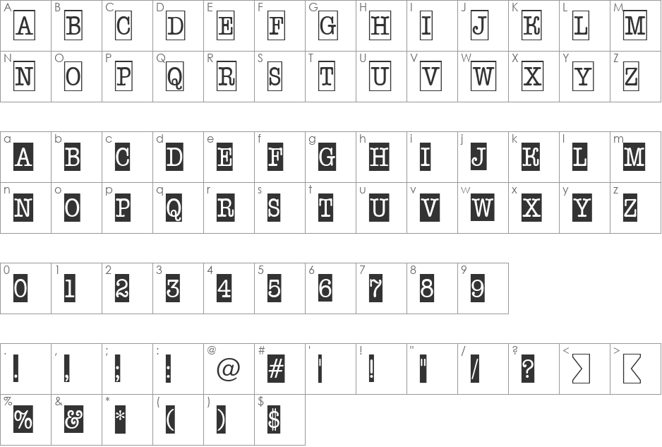 a_OldTyperNrCmCmb1 font character map preview