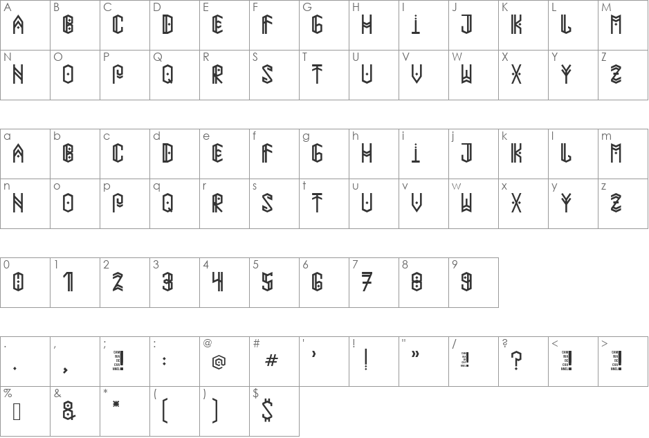 Paihuen Mapuche font character map preview