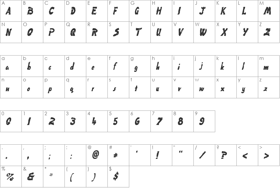 Paint-Condensed font character map preview