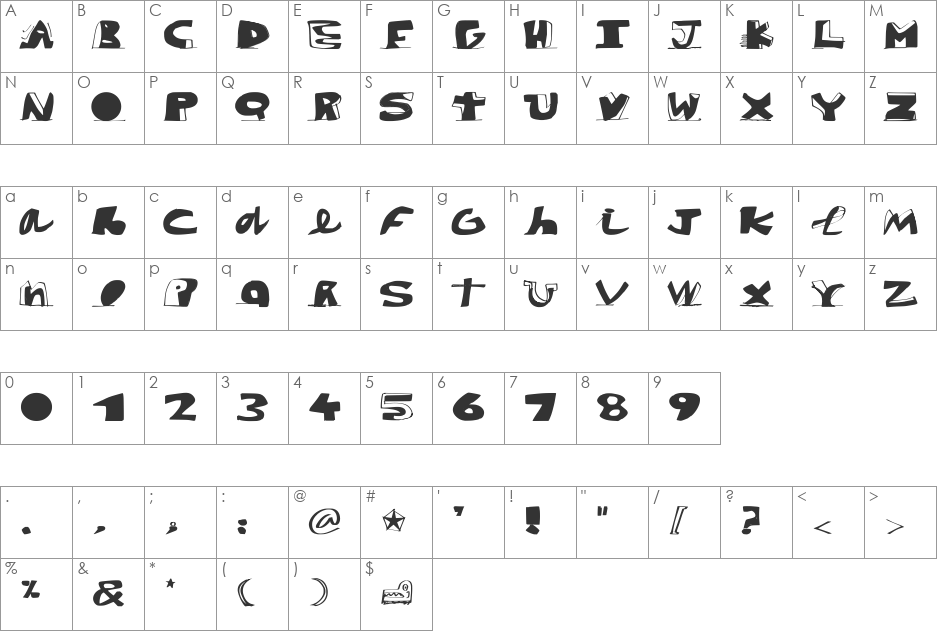 paintblack font character map preview