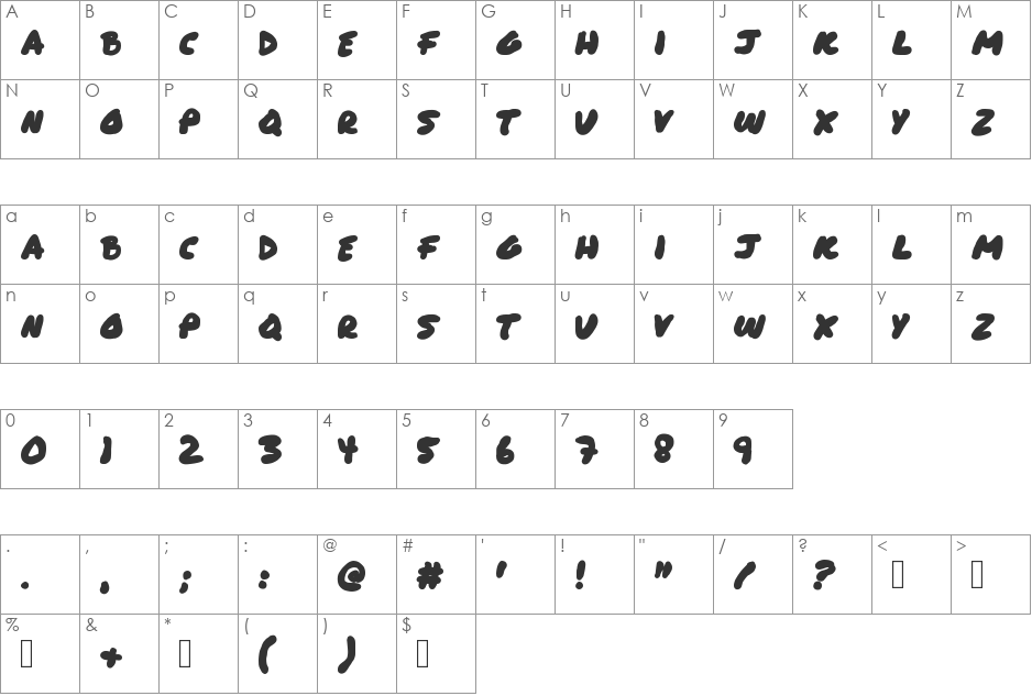 paintbrush font character map preview