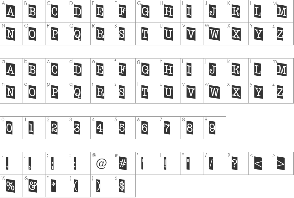 a_OldTyperNrCmDn font character map preview