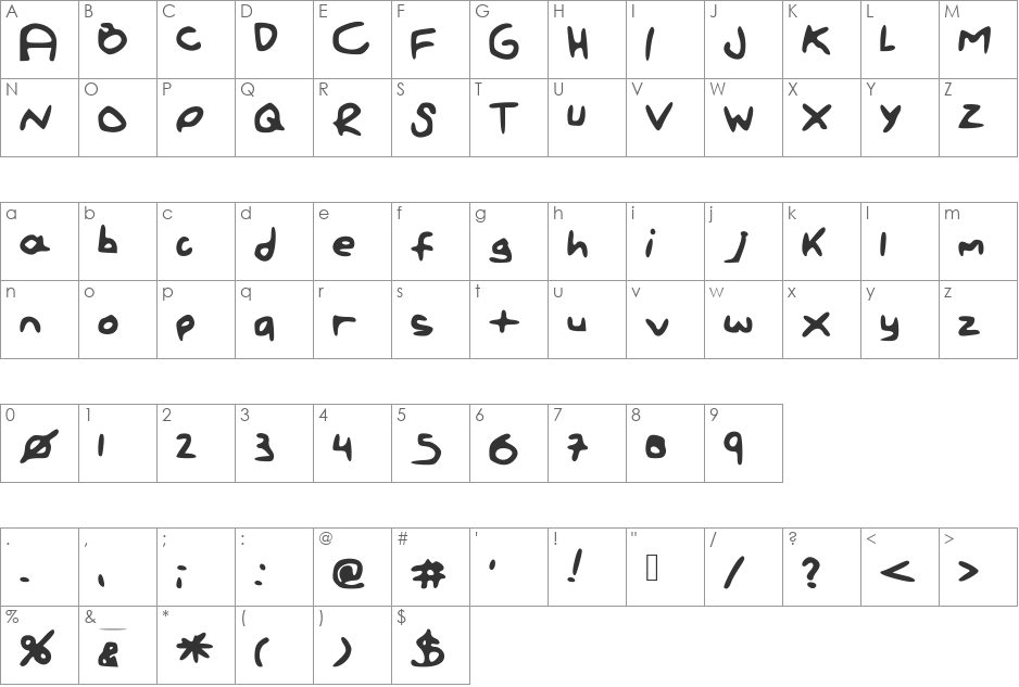 PaintLetters font character map preview