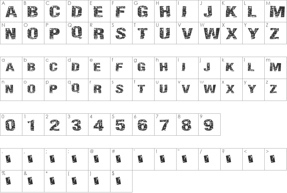 PaintScratch font character map preview