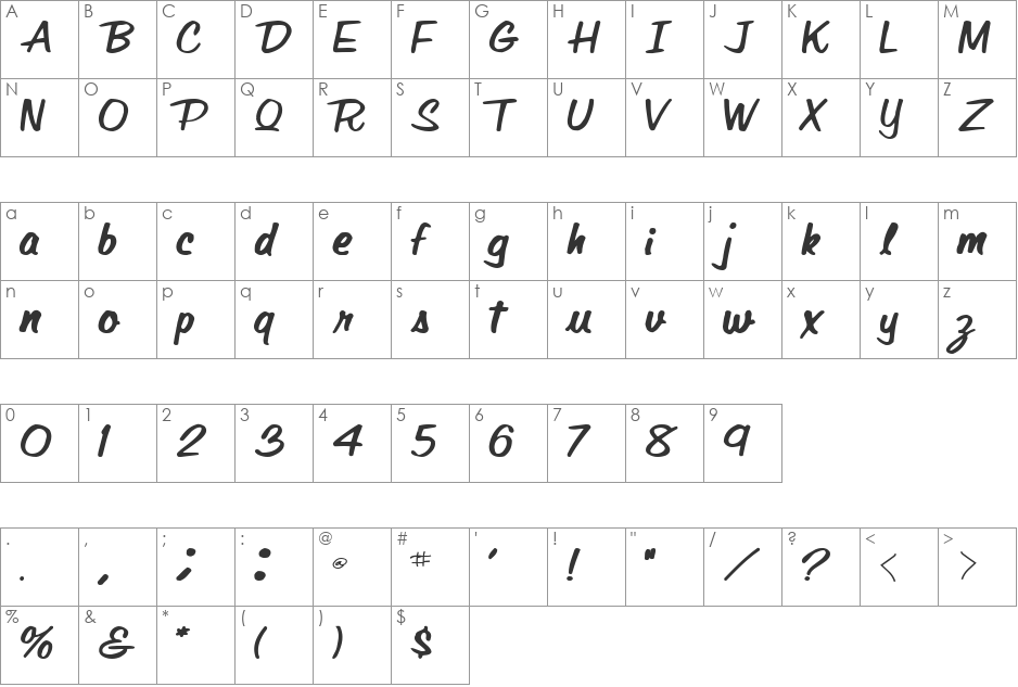 PaintStroke58 font character map preview