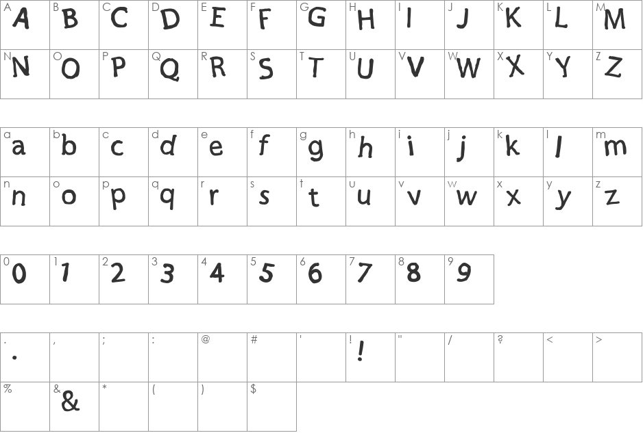 Pak Pandir font character map preview