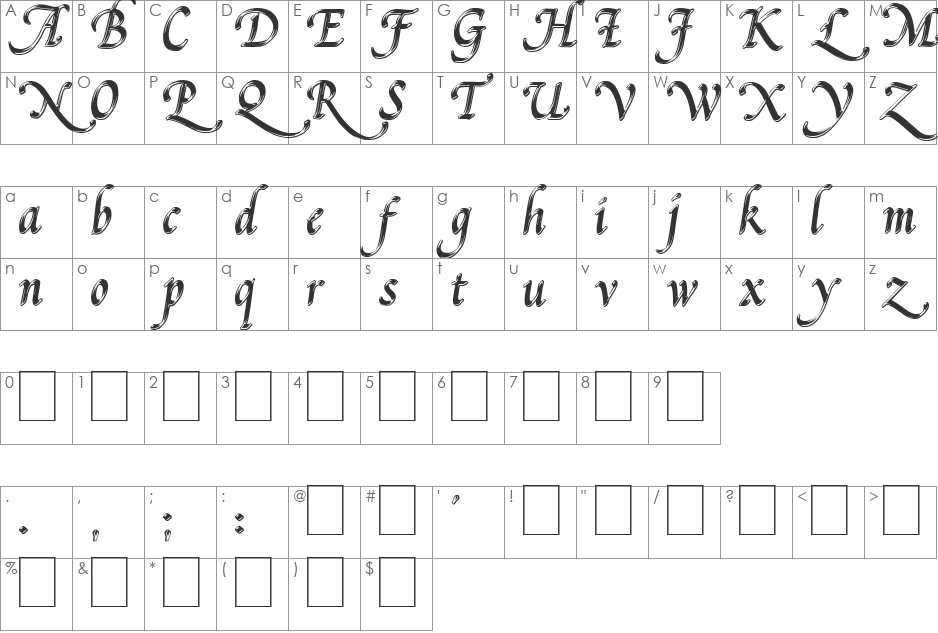Pal Mod font character map preview