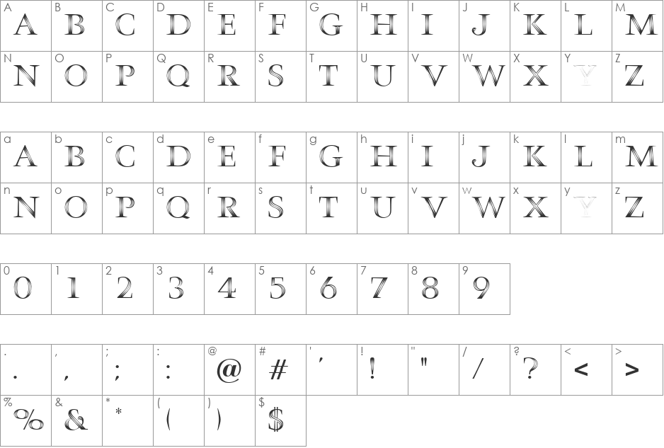 Palace font character map preview