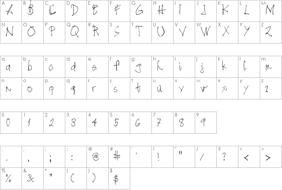 Palawenyo font character map preview