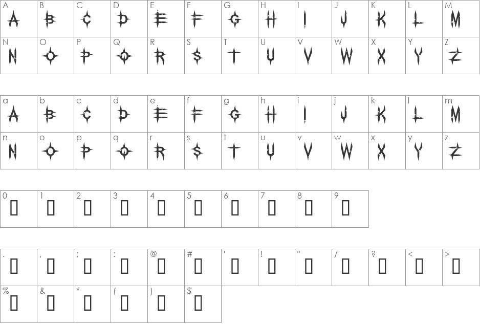 Pale Horse font character map preview