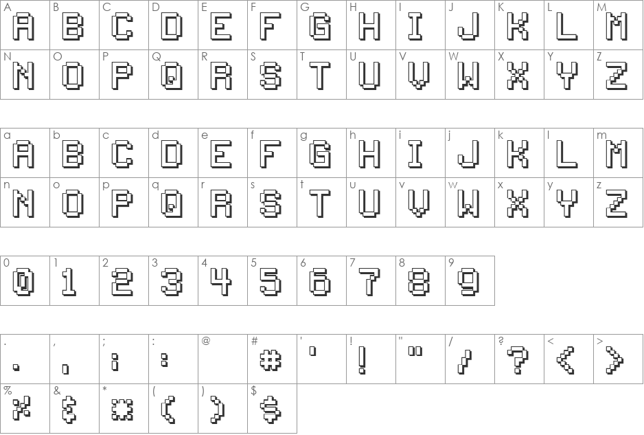 Palm Top font character map preview