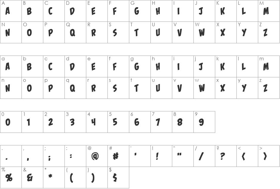 Palooka BB font character map preview
