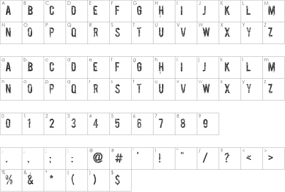 Palsu font character map preview