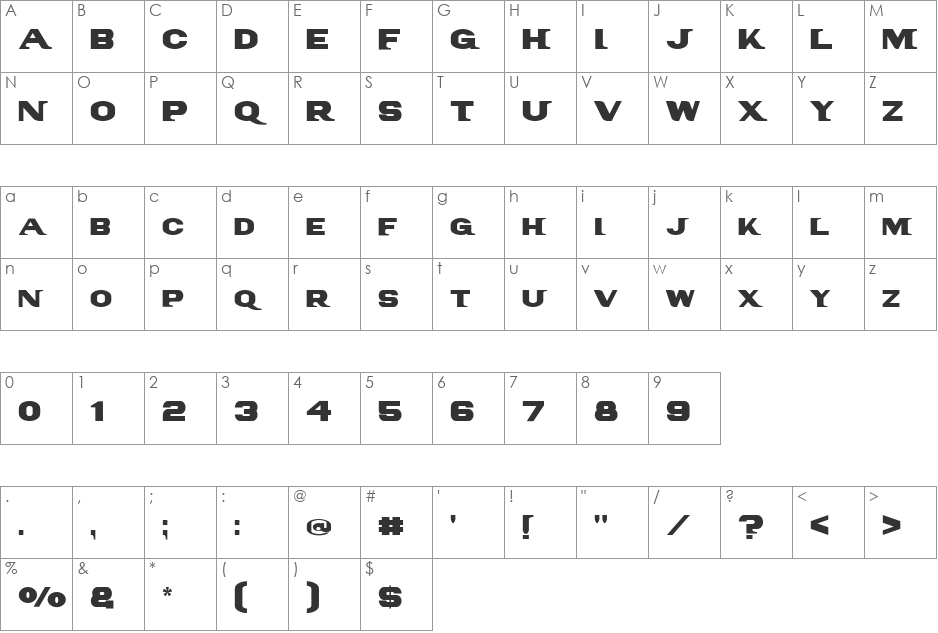 PanAmTextCaps font character map preview
