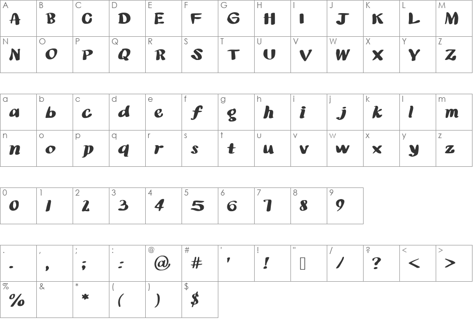 pancakeslims font character map preview