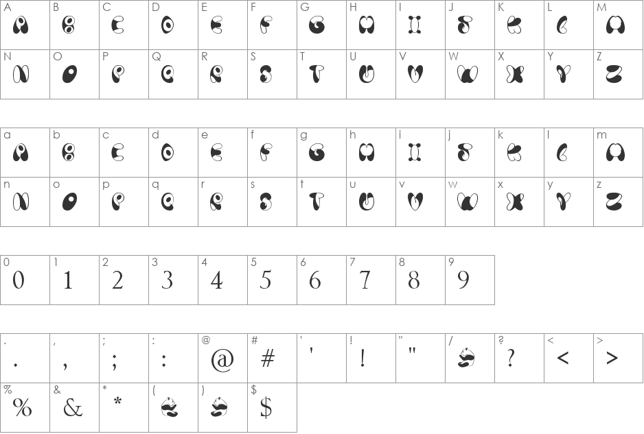Panda Spots font character map preview