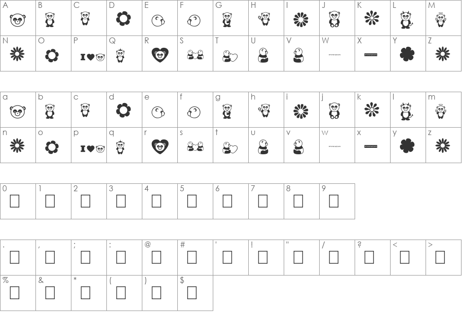 Pandamonium font character map preview