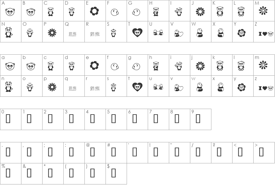 Pandamonium font character map preview