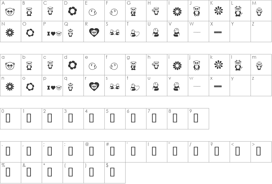 Pandamonium BV font character map preview
