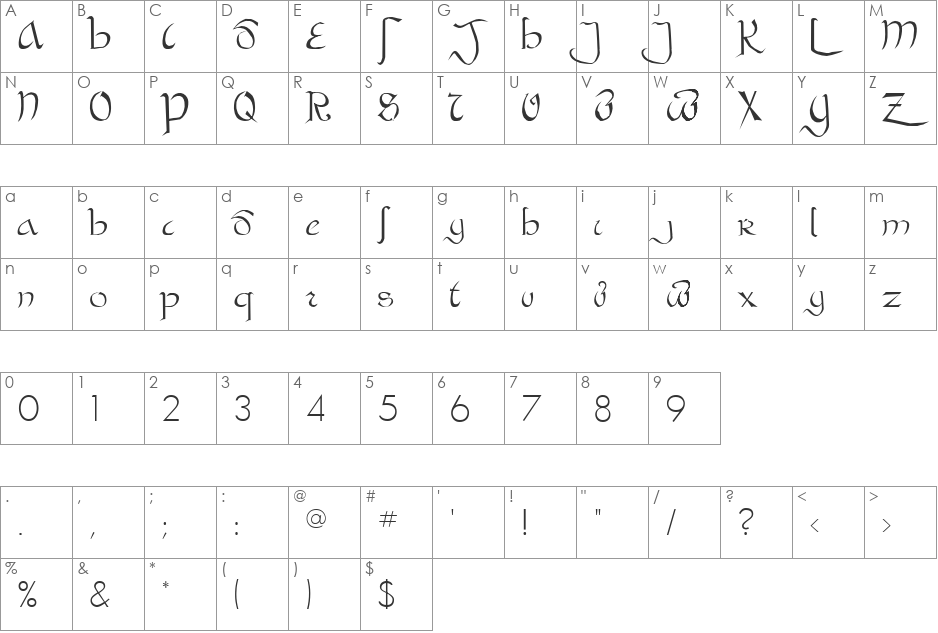 Paneemboo font character map preview