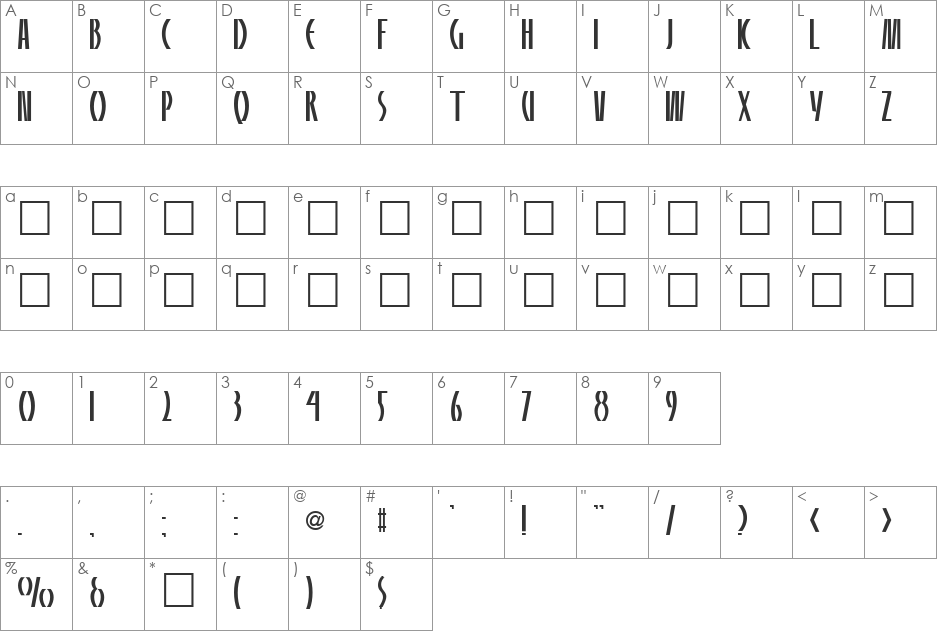 Panelite font character map preview