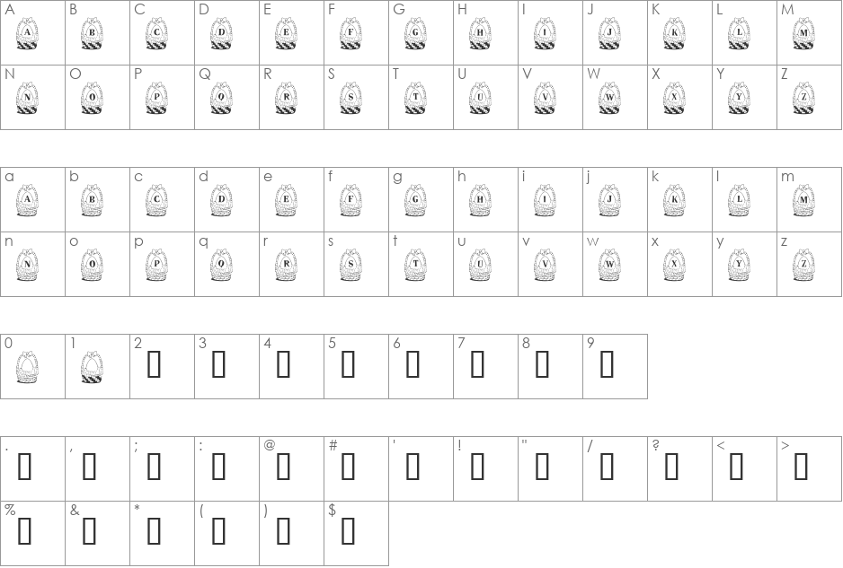 Panier de Paques font character map preview