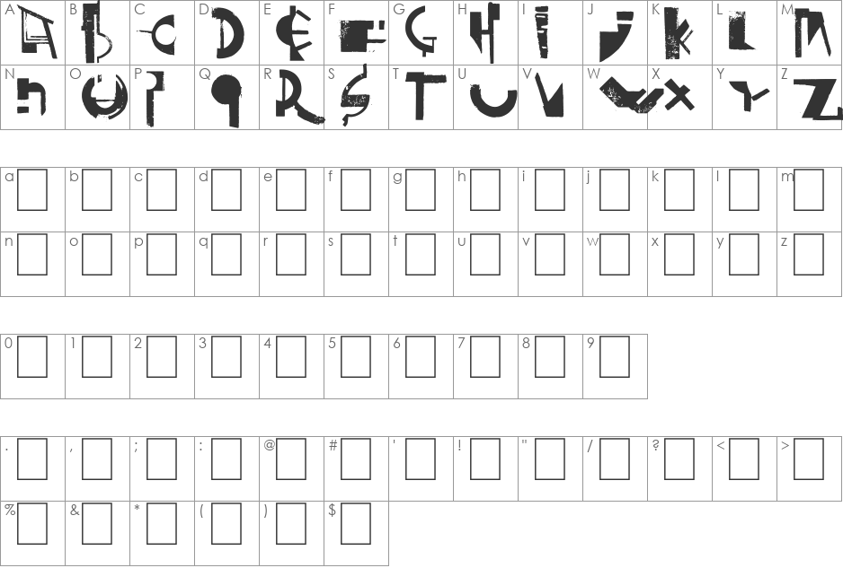 PANTER font character map preview
