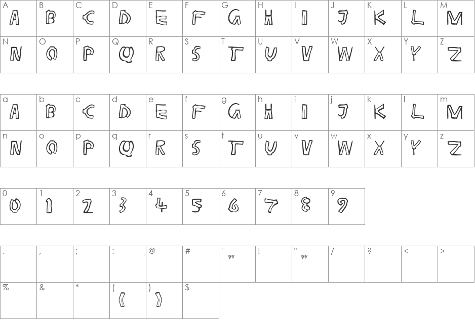 Pants font character map preview