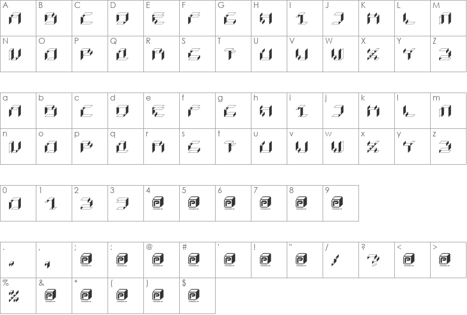 Paper Cube font character map preview