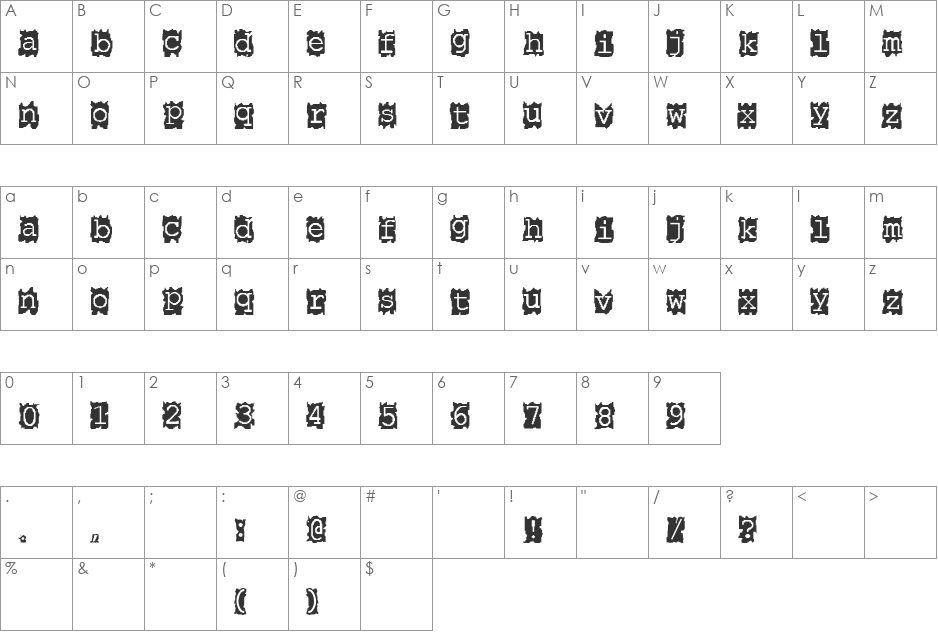 Paper Cut font character map preview