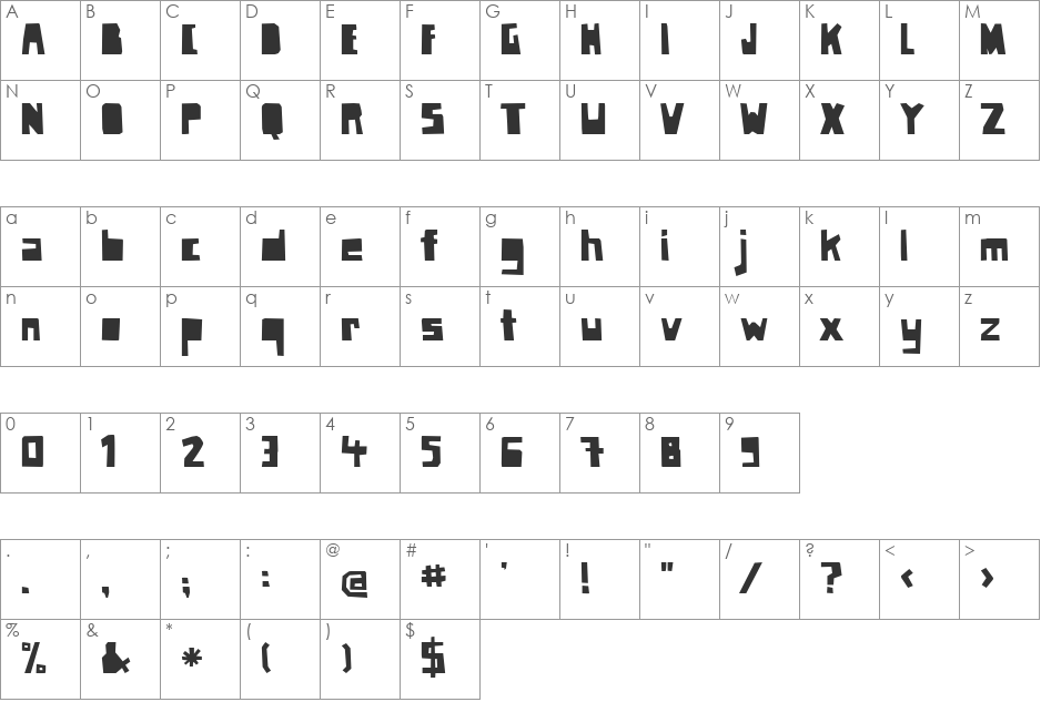 Paper Johnny Drei font character map preview