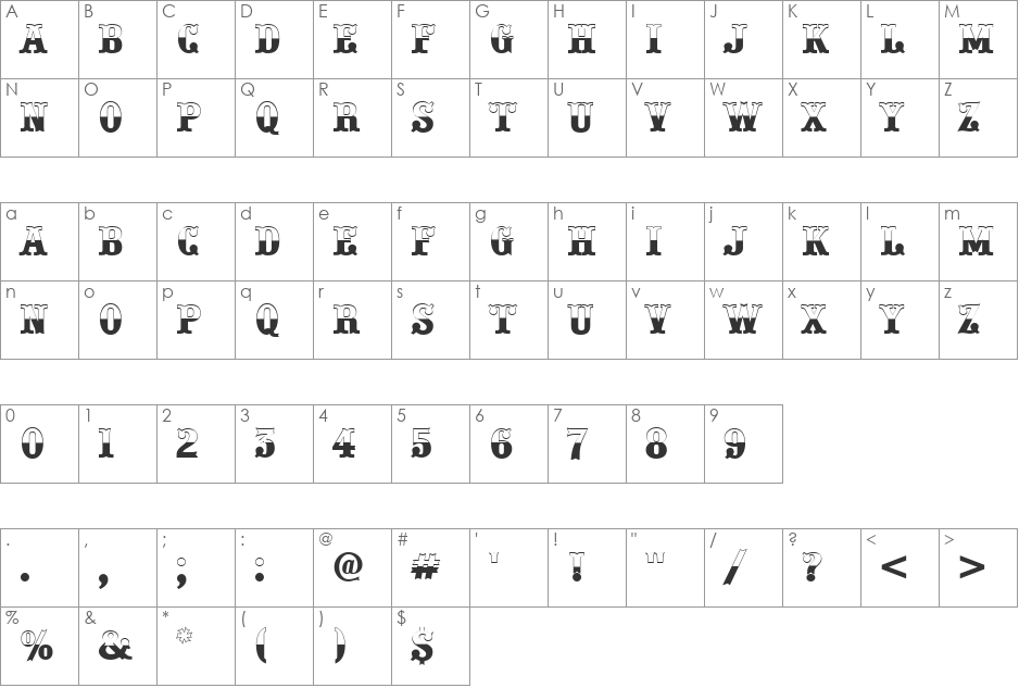 a_PresentumB&W font character map preview
