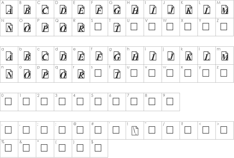 Paper Trail font character map preview
