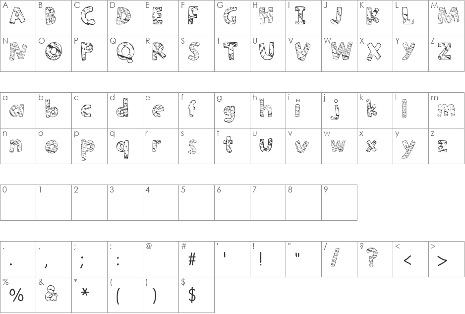 Paper-Mache font character map preview