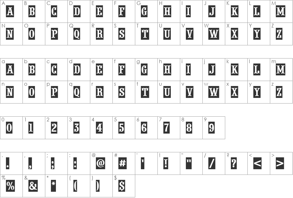 a_PresentumCmNr font character map preview