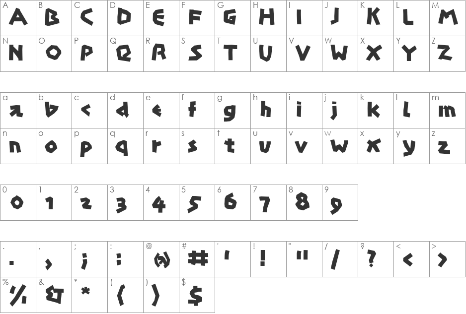 Papercuts font character map preview