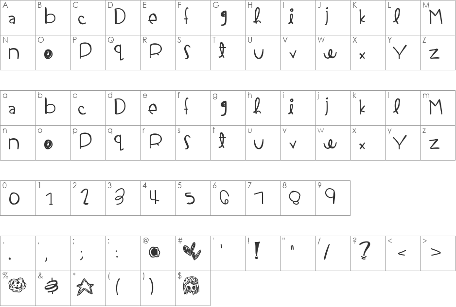 PaperHearts font character map preview