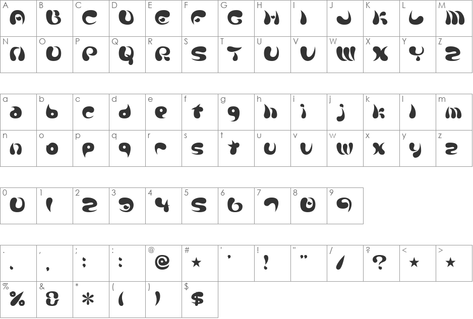 Parade20A font character map preview