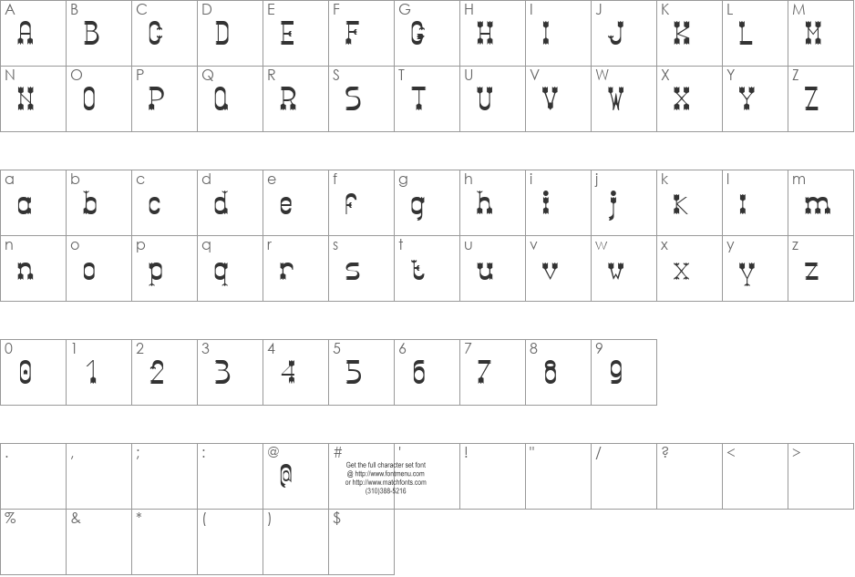 Parador Tryout font character map preview
