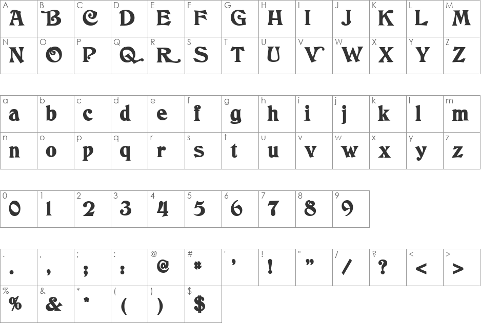 ParaisoSSK font character map preview