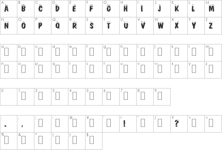 Paranoid 1 font character map preview