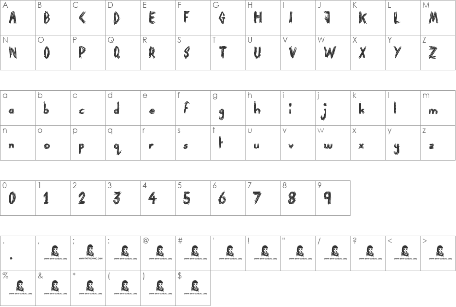 Paranoid Freak font character map preview