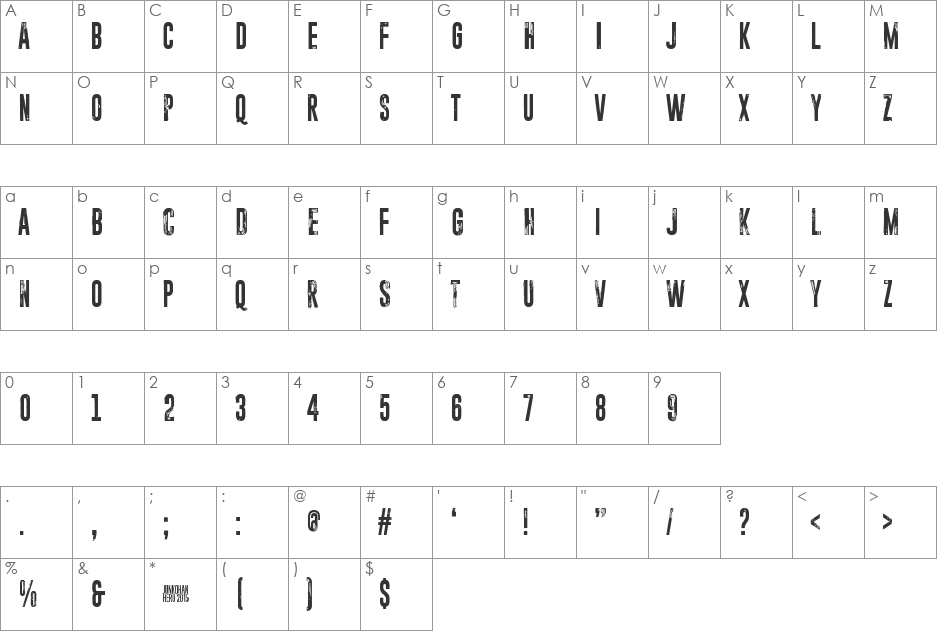 Paranoid Orange font character map preview