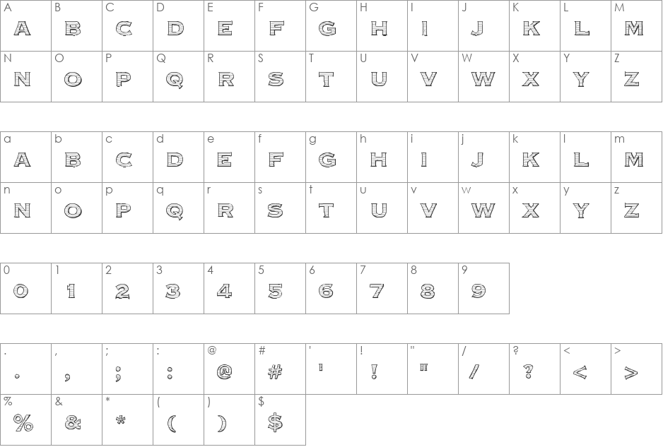 Parcel font character map preview