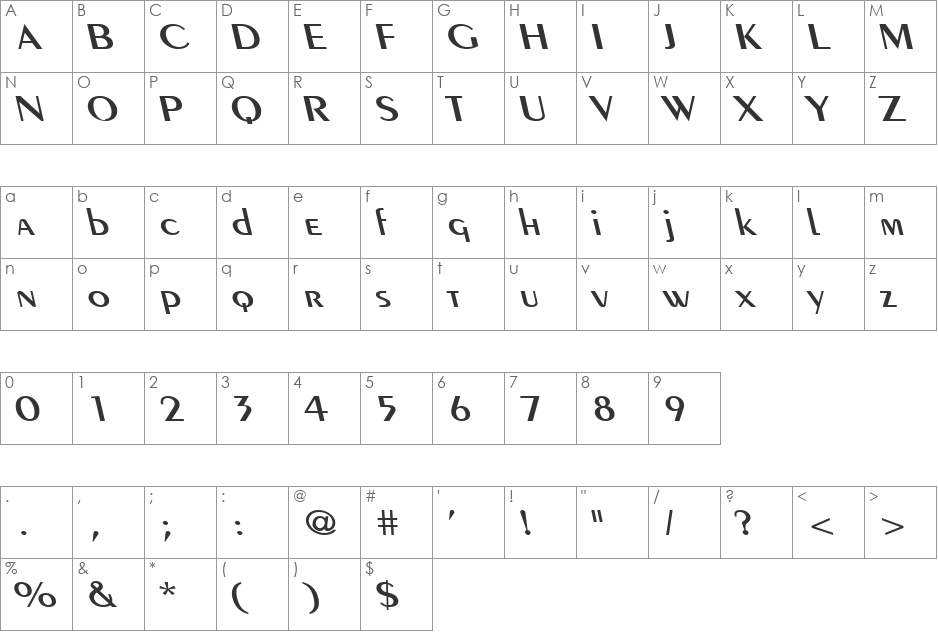 Pare Wide Reverse font character map preview