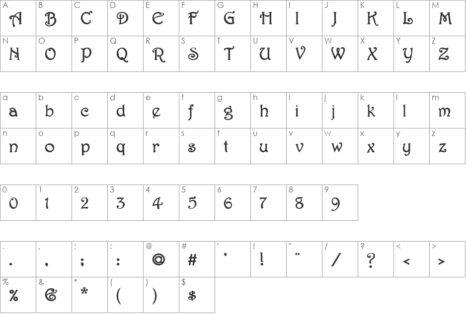 Parisian font character map preview