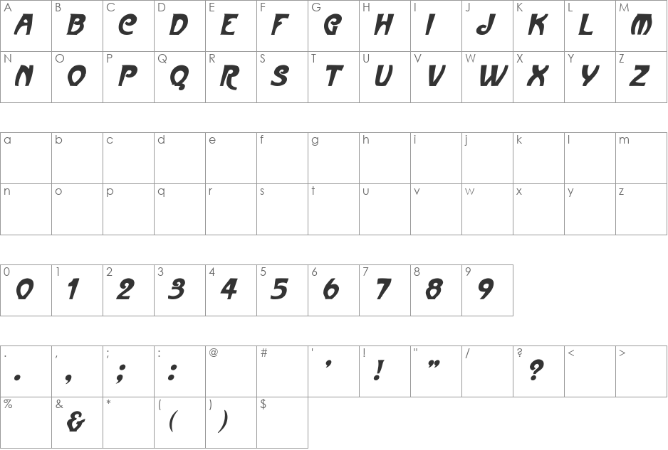 ParisMetro Italic font character map preview