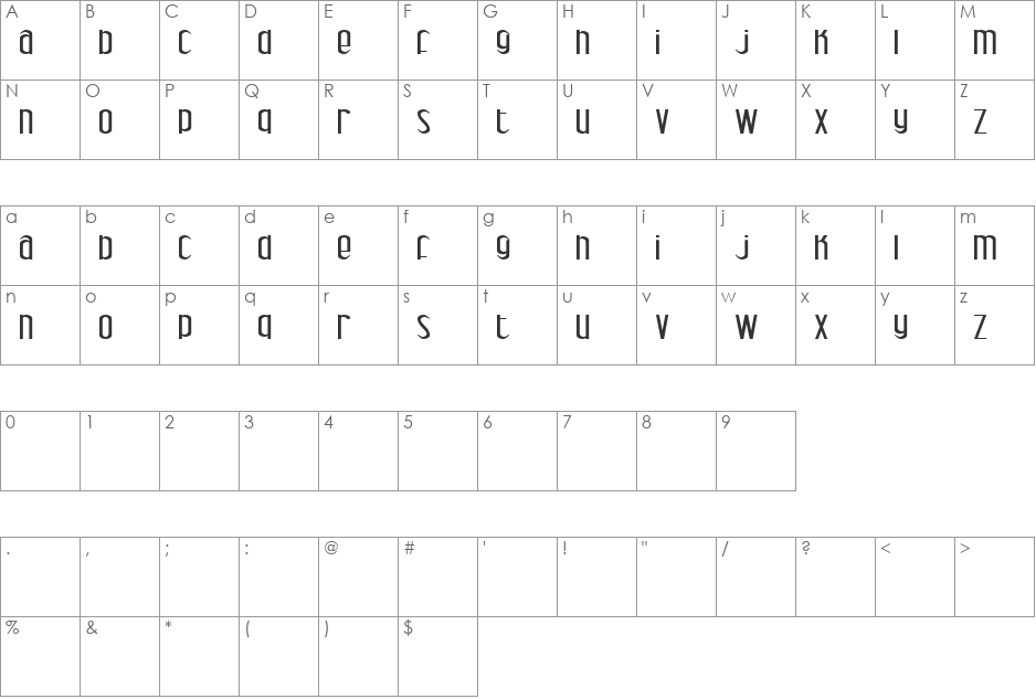 Parity font character map preview