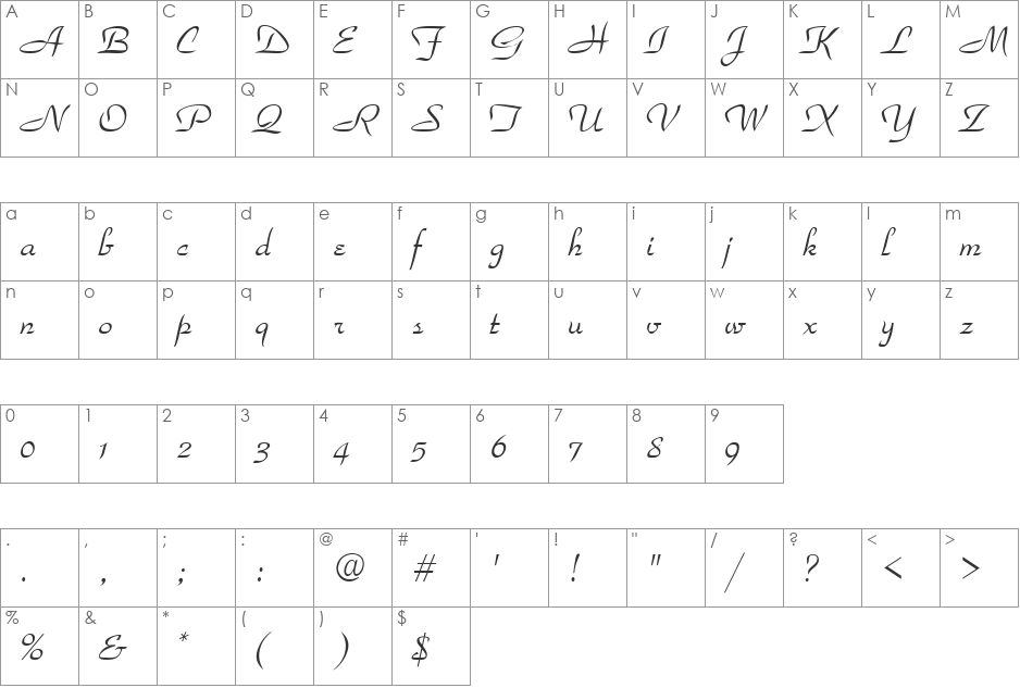 Park Avenue font character map preview