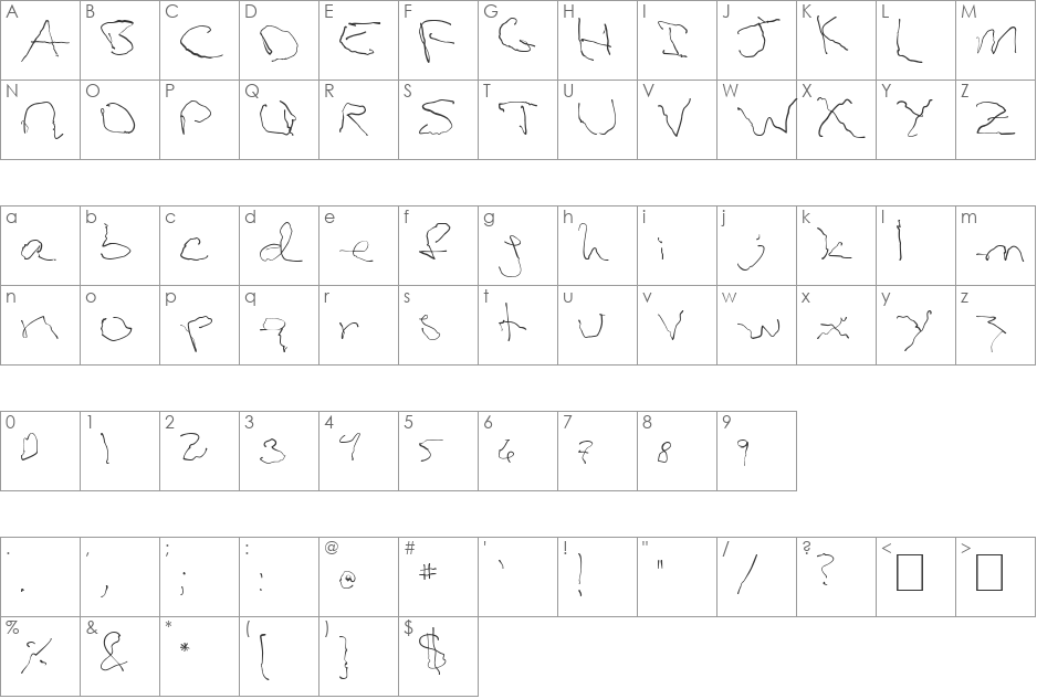 Parkinson's font character map preview